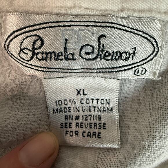 Pamela Stewart Womens XL White Button Front Cotton Roll Tab Sleeve Casual Shirt - Picture 3 of 4